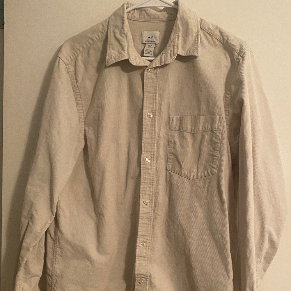 Beige Corduroy Button-Up Shirt